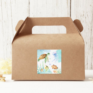 Under the Sea Turtle, Jellyfish & Fish Ocean Party Square Sticker