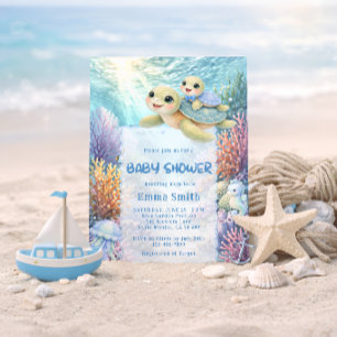 Under the Sea Turtle Mum & Baby Boy Baby Shower Invitation