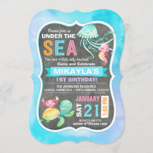 Under the Sea Turtle Octopus Seahorse Birthday Invitation