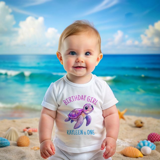 Under the sea turtle pink purple birthday girl baby T-Shirt (Under the sea turtle pink purple girls birthday party T-Shirt birthday girl shirt photo props)
