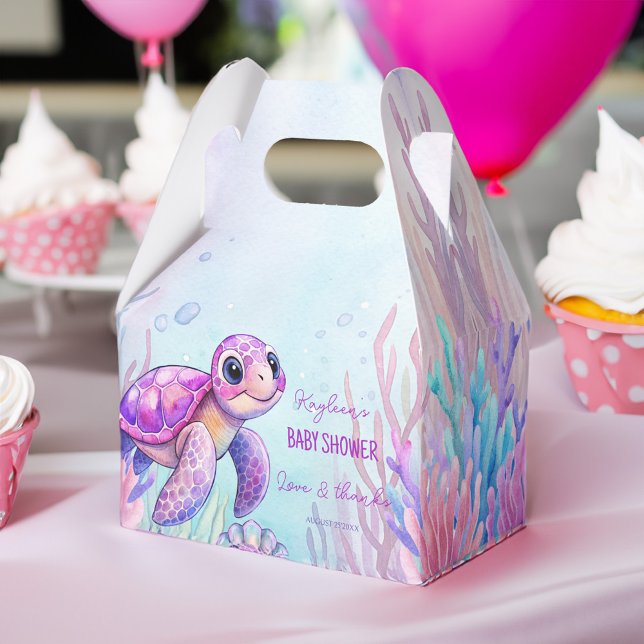 Under the sea turtle purple baby shower girls favour box (Under the sea turtle purple girls baby shower girls favors personalized printed favor boxes)