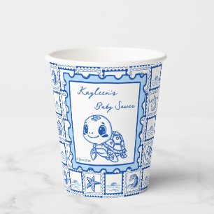 Under the sea turtle retro post stamp monogrammed paper cups