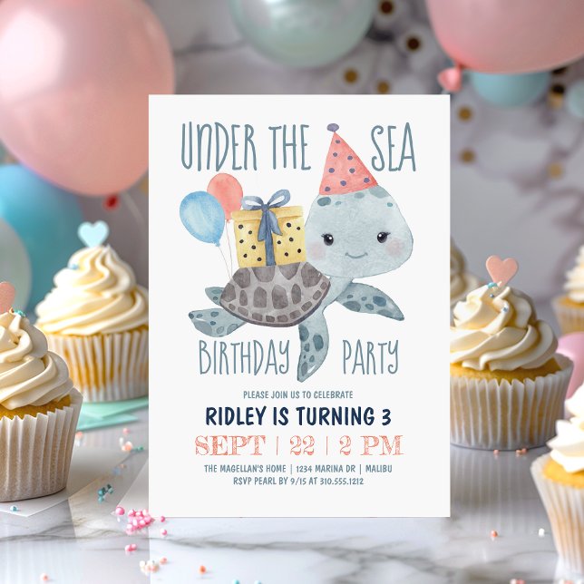 Under the Sea Turtle Watercolor Birthday Invitation (Creator Uploaded)