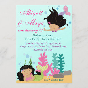Under the Sea Twin Mermaid Girls Birthday Party Invitation