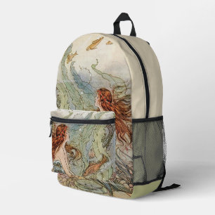 Under the Sea Vintage Mermaid Printed Backpack