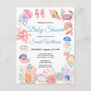Under the Sea Watercolor Baby Shower Invitation Postcard