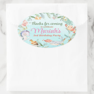 Under the sea watercolor Birthday  Classic Round S Oval Sticker