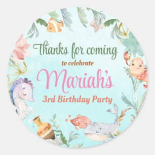 Under the sea watercolor Birthday  Classic Round Sticker