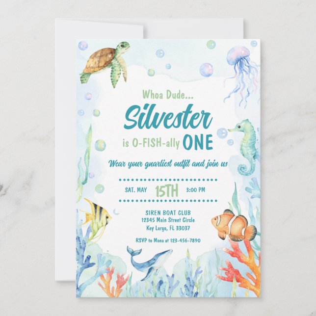 Under the Sea Watercolor Birthday Invitation (Front)