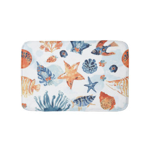 Under the Sea   Watercolor Coral Ocean Animals Bath Mat