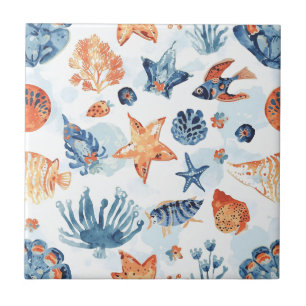Under the Sea   Watercolor Coral Ocean Animals Ceramic Tile