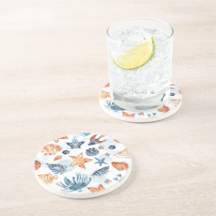 Under the Sea Watercolor Coral Ocean Animals Coaster