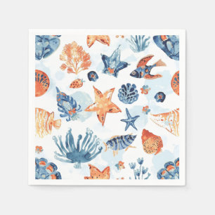 Under the Sea   Watercolor Coral Ocean Animals Napkin