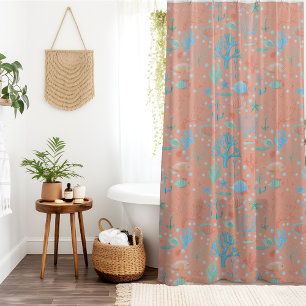 Under the Sea Watercolor Coral Pink  Shower Curtain