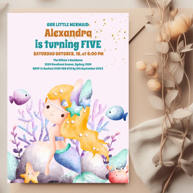 Under The Sea Watercolor Mermaid Birthday Party Invitation (Creator Uploaded)