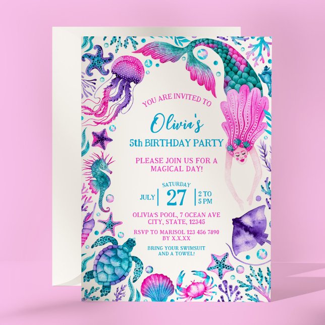 Under the Sea Watercolor Mermaid Birthday Party Invitation (Under the Sea Watercolor Mermaid Birthday Party Invitation)