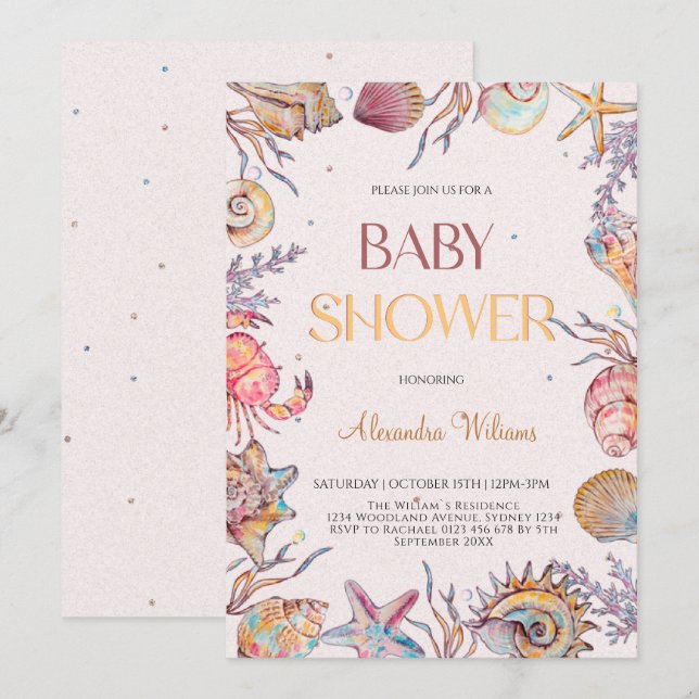 Under the Sea Watercolor Nautical Baby shower  Invitation (Front/Back)