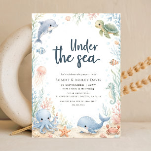 Under the Sea Watercolor Ocean Animals Baby Shower Invitation