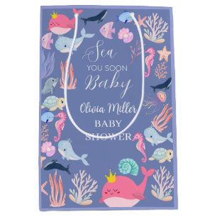 Under the Sea Watercolor Ocean Animals Baby Shower Medium Gift Bag
