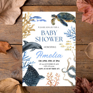 "Under the Sea" Watercolor Ocean Life Baby Shower Invitation