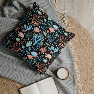 Under the Sea Watercolor Pattern Dark Cushion