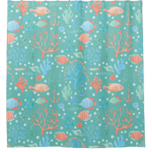 Under the Sea Watercolor Pattern Shower Curtain
