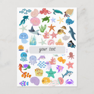 Under the Sea, Watercolor Print, Decor Fine Announcement Postcard