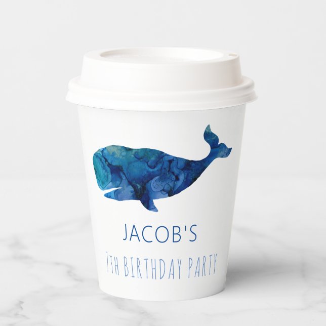 Under The Sea Watercolor Whale Nautical Paper Cups (Front)