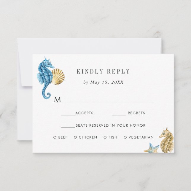 Under the Sea Wedding RSVP with Meal Choice (Front)