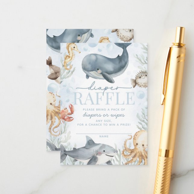 Under the Sea Whale Baby Shower Diaper Raffle Enclosure Card (Front/Back In Situ)