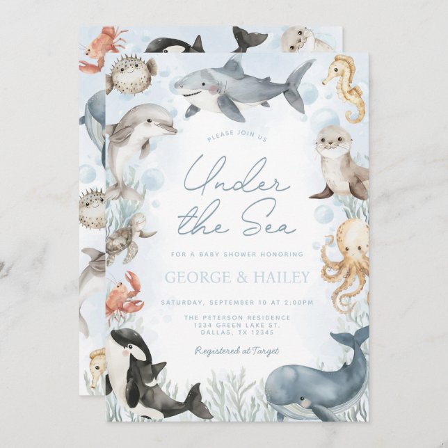 Under the Sea Whale Baby Shower Invitation (Front/Back)