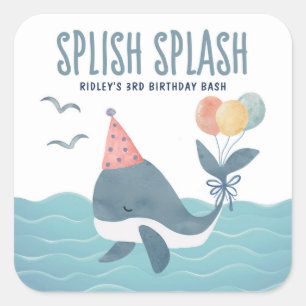 Under The Sea   Whale Balloons Beach Kids Birthday Square Sticker