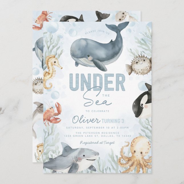 Under the Sea Whale Birthday Invitation (Front/Back)