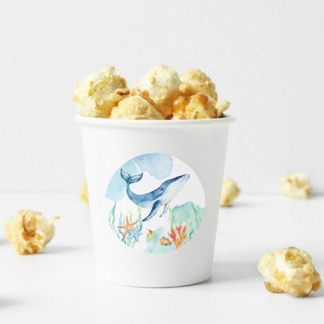 Under the Sea Whale Ocean Party Favours Classic Round Sticker (Creator Uploaded)