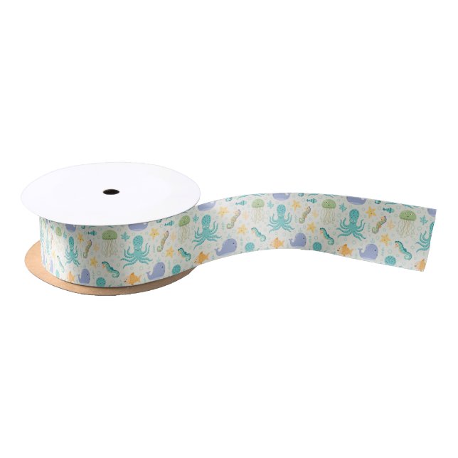 Under the Sea Whale Pattern Satin Ribbon (Spool)