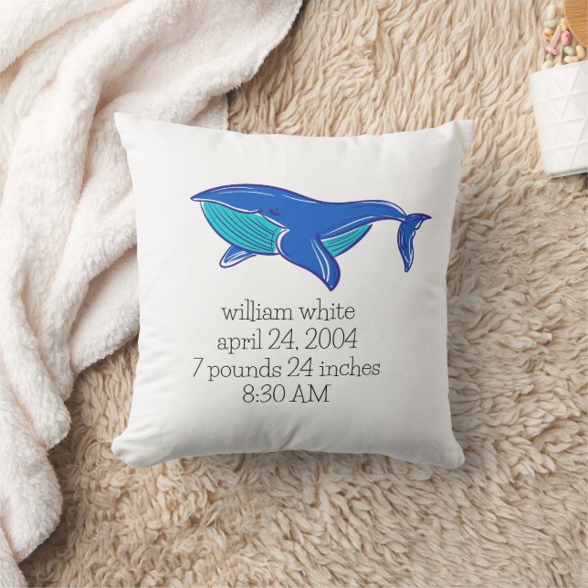 Under the Sea Whale Personalised Birth Stats Cushion (Blanket)
