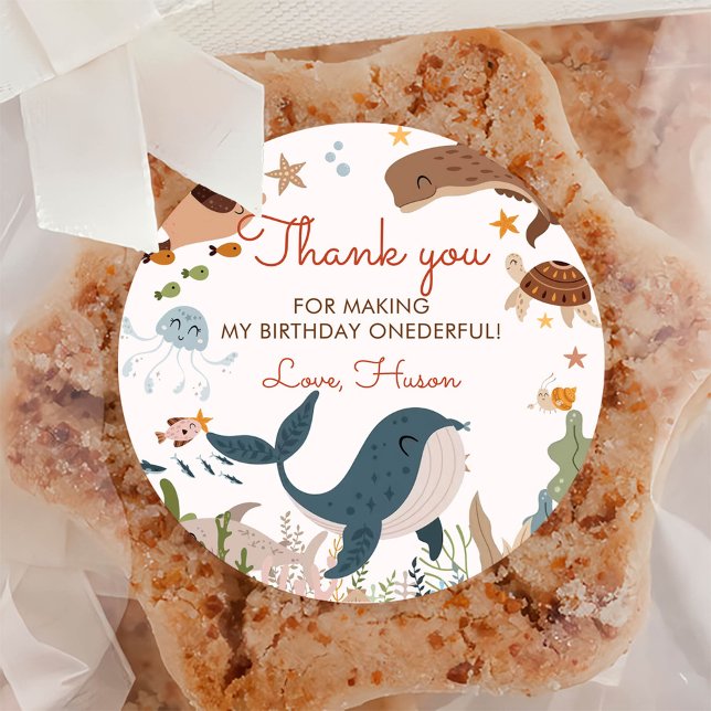 Under the Sea Whale Shark Sea Life 1st Birthday Classic Round Sticker (Creator Uploaded)