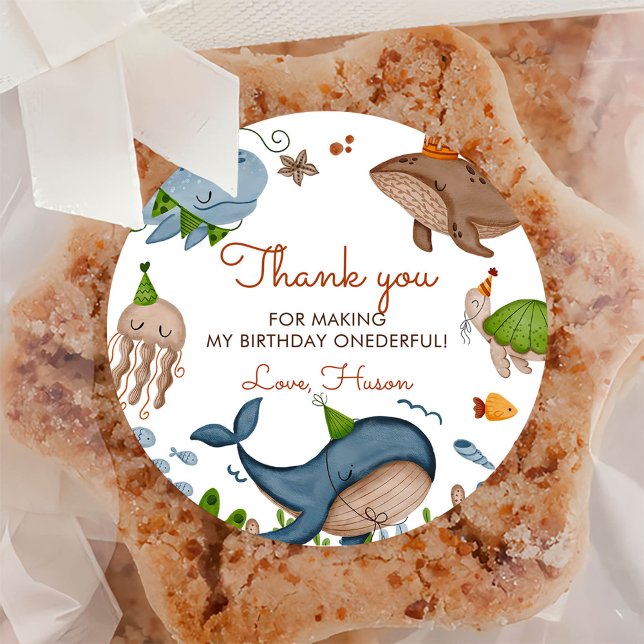 Under the Sea Whale Shark Sea Life 1st Birthday Classic Round Sticker (Creator Uploaded)