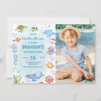 Under the Sea Whale Shark Turtle Birthday Photo Invitation