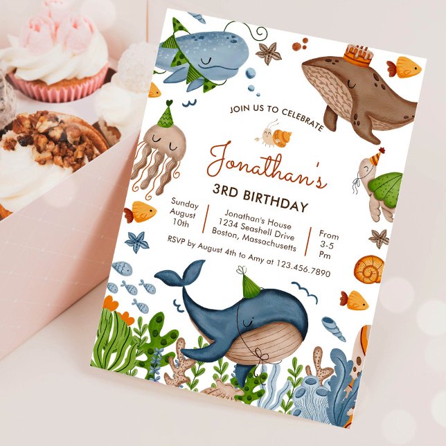 Under the Sea Whale Shark Turtle Sea Life Birthday Invitation (Creator Uploaded)