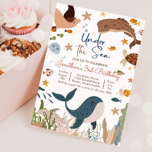 Under the Sea Whale Shark Turtle Sea Life Birthday Invitation