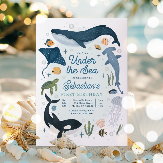Under the Sea Whale Shark Turtle Sea Life Birthday Invitation (Creator Uploaded)