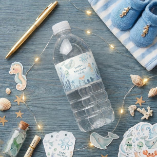 Under the Sea Whale Starfish Crab Baby Shower Water Bottle Label