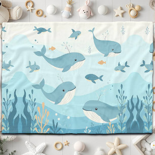 Under the Sea Whales & Fish   Fleece Blanket