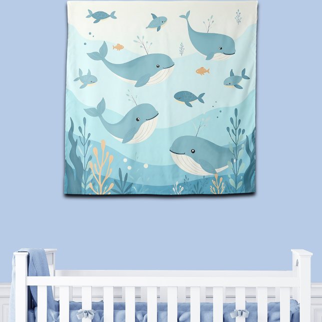 Under the Sea Whales & Fish Nursery Backdrop Tapestry (Creator Uploaded)