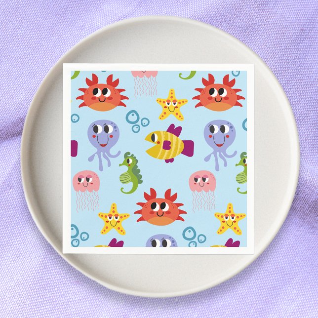 Under The Sea Whimsical Creatures Birthday Party Napkin (Creator Uploaded)