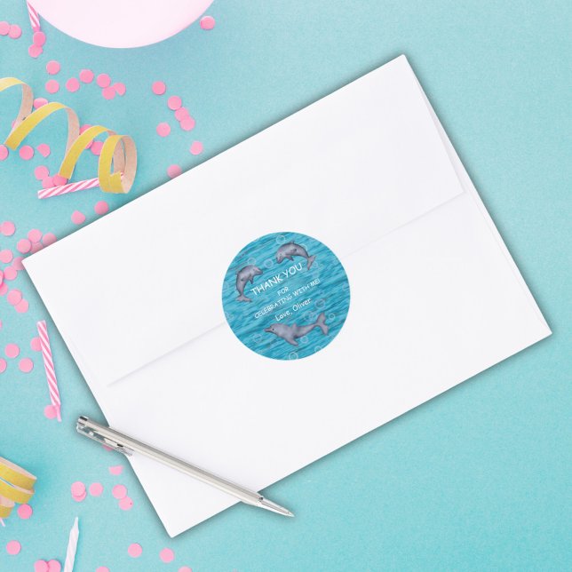 Under The Sea With Dolphins Birthday Party Classic Classic Round Sticker (Creator Uploaded)
