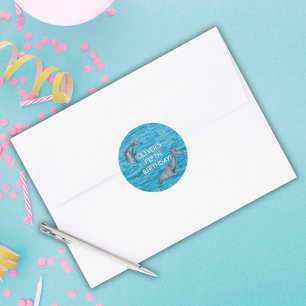 Under The Sea With Dolphins Birthday Party Classic Round Sticker