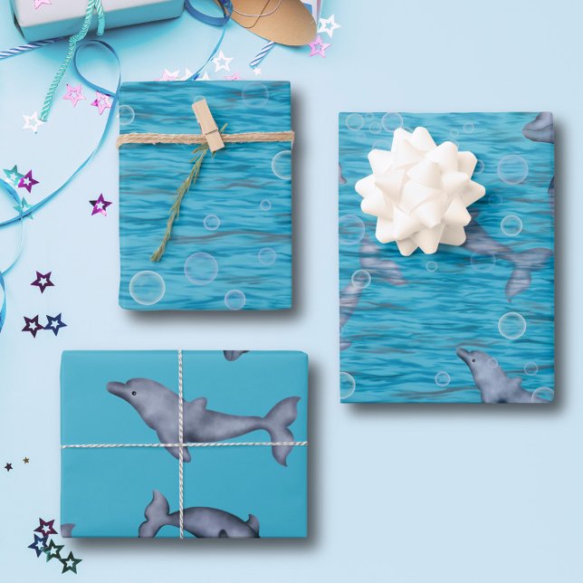 Under The Sea With Dolphins Birthday Party Wrapping Paper Sheet (Creator Uploaded)
