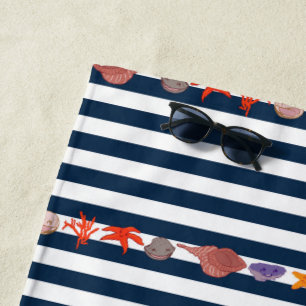 Under the sea with nautical stripes beach towel